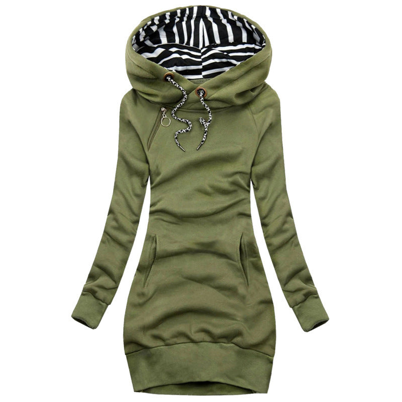 European and American cross-border mid-length women's new slim sweater slim casual autumn and winter fashion hooded coat