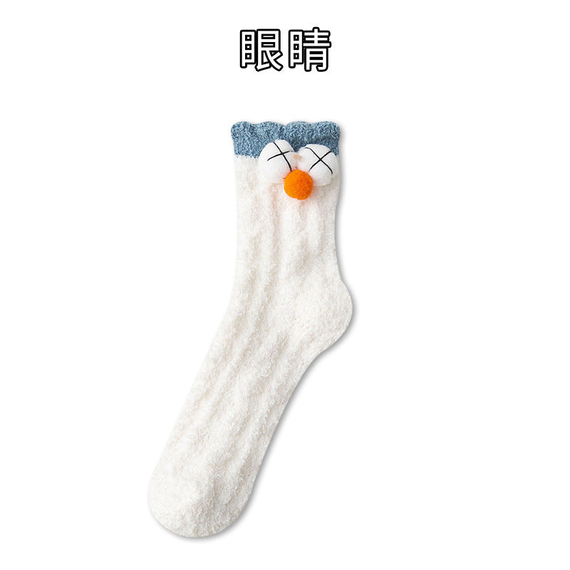 Thickened coral fleece socks cute cartoon tube socks Christmas socks home floor socks