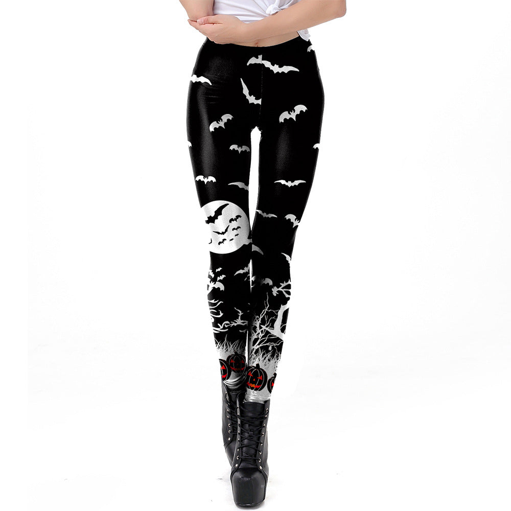 Halloween carnival new horror forest scene printing ladies leggings