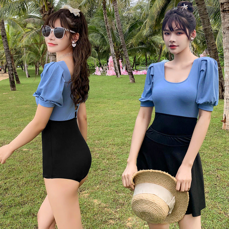 Women's conservative one-piece two-piece skirt cover belly slimming Korean INS style hot spring swimming