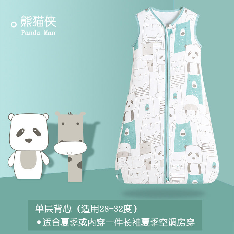 Cross-border hot spring and summer new cotton anti-startle baby sleeping bag children's vest pajamas sleeveless baby anti-kick quilt