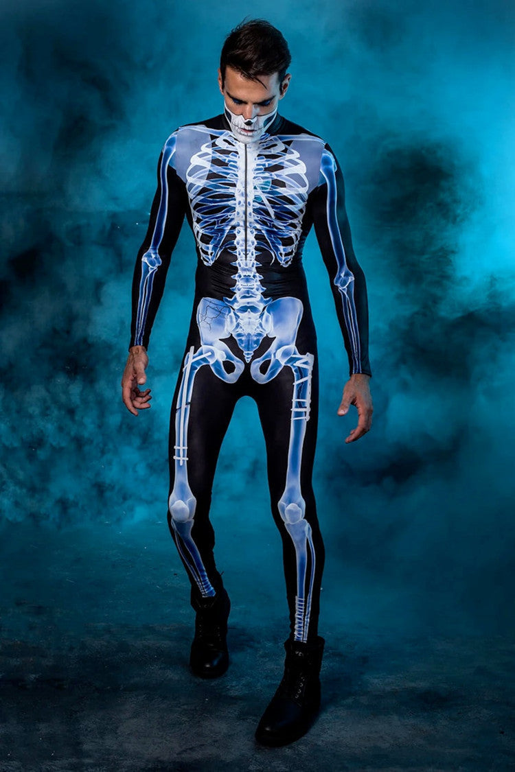 New men's Halloween 3d horror skull frame print jumpsuit adult party