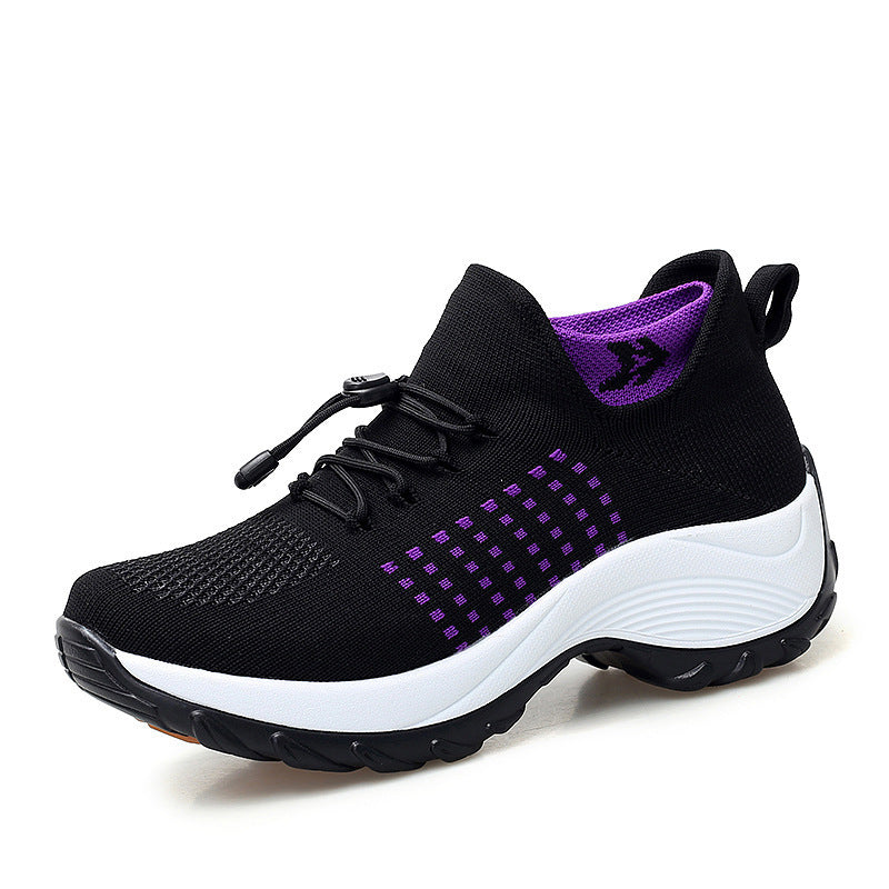 new sports shoes socks shoes flying woven cross-border women's thick bottom rocking shoes