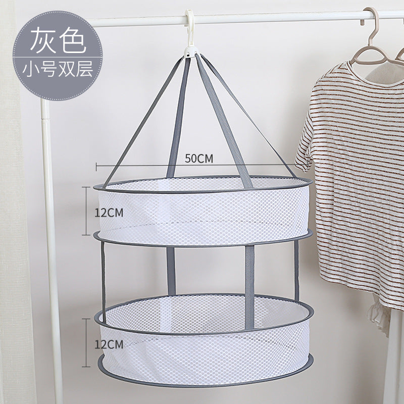 Home clothes drying basket edging foldable windproof drying basket tiled underwear socks clothes drying net double net pocket artifact
