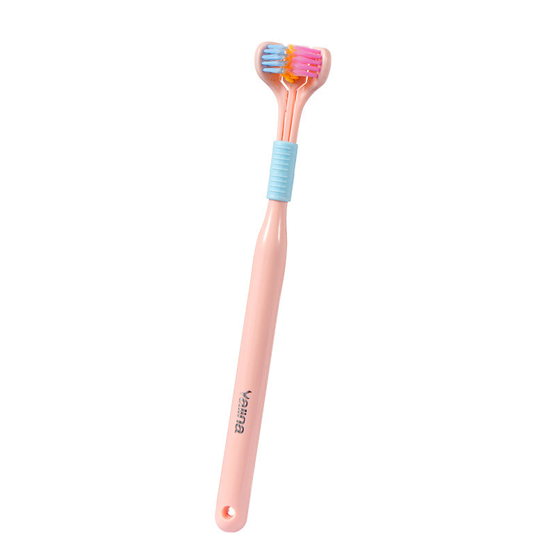 Yalina three-sided toothbrush adult macaron-colored three-headed toothbrush cleans the mouth toothbrush scrapes the tongue coating