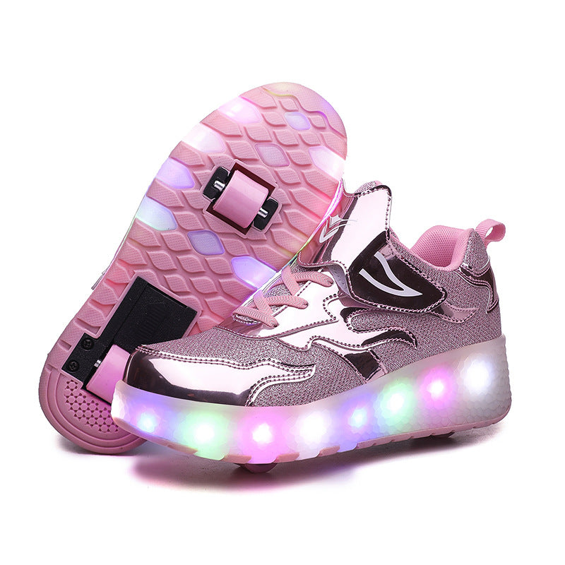 Cross-border LED hair smooth roller sports single and double wheels boys and girls shoes