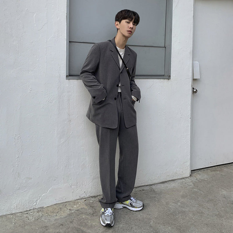 Korean version of the trend of men's casual trousers drape wide-leg suit pants