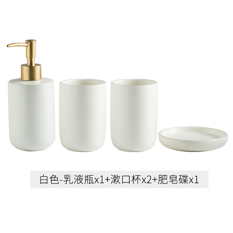 Simple solid color ceramic bathroom four-piece wash set bathroom supplies bathroom mouthwash cup toothbrush cup set