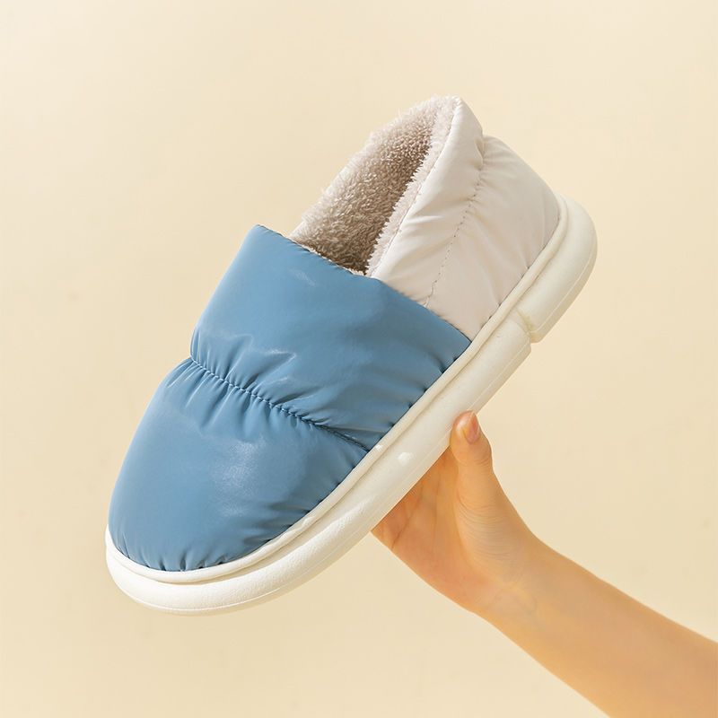 Waterproof down cloth cotton slippers girls winter home indoor bag heel warm thick bottom non-slip outer wear cotton shoes