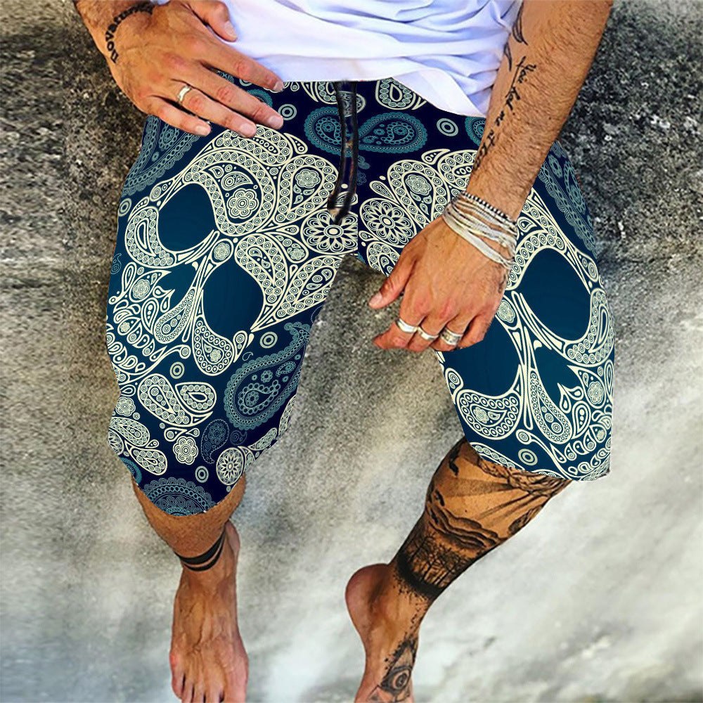 European and American floral print thin men's casual pants five-point men's loose shorts