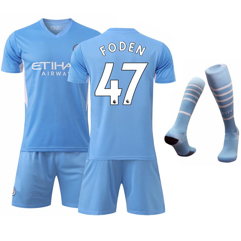 Manchester City home football jersey No. 10 Glalish jersey Blue Moon football jersey suit children's sportswear