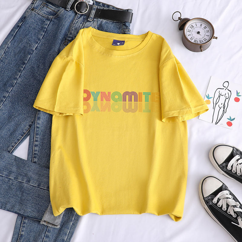 European and American new kpop youth group dynamite album gradient printing cotton T-shirt