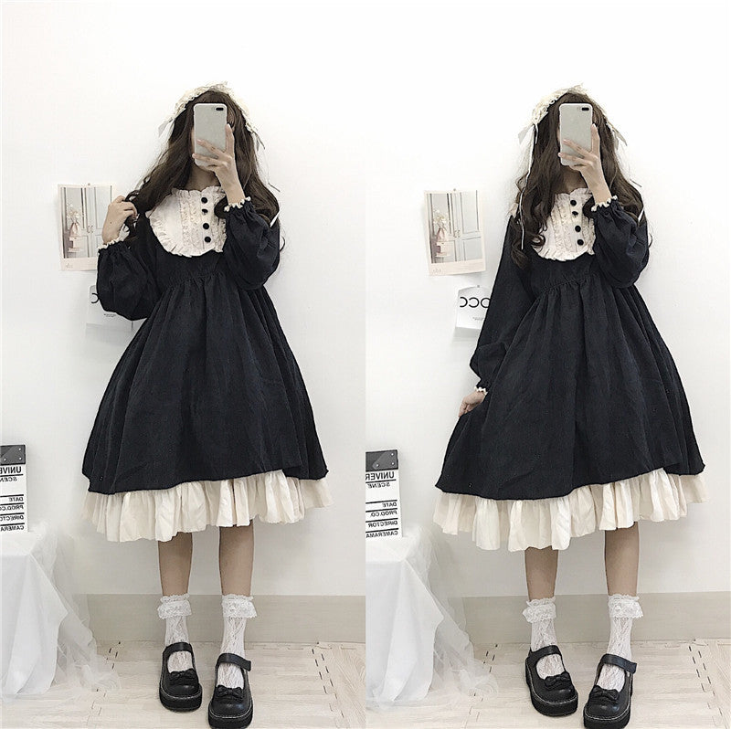 New Japanese girl cute lolita stitching mid-length skirt Lolita sweet dress