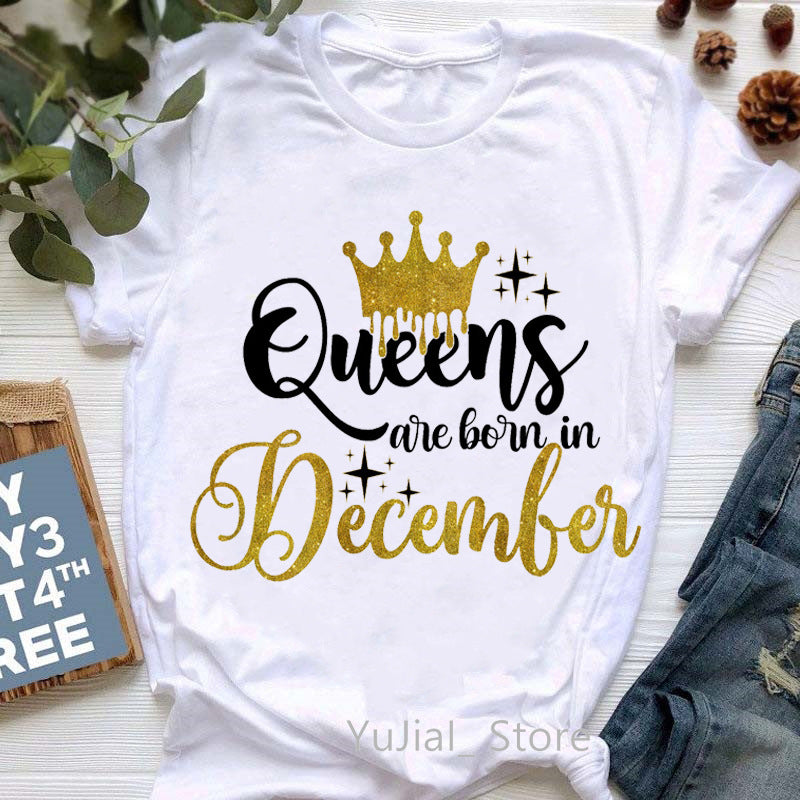 December printing, queen queen, summer women's clothing, Korean version, couple wear blouse, short-sleeved t-shirt