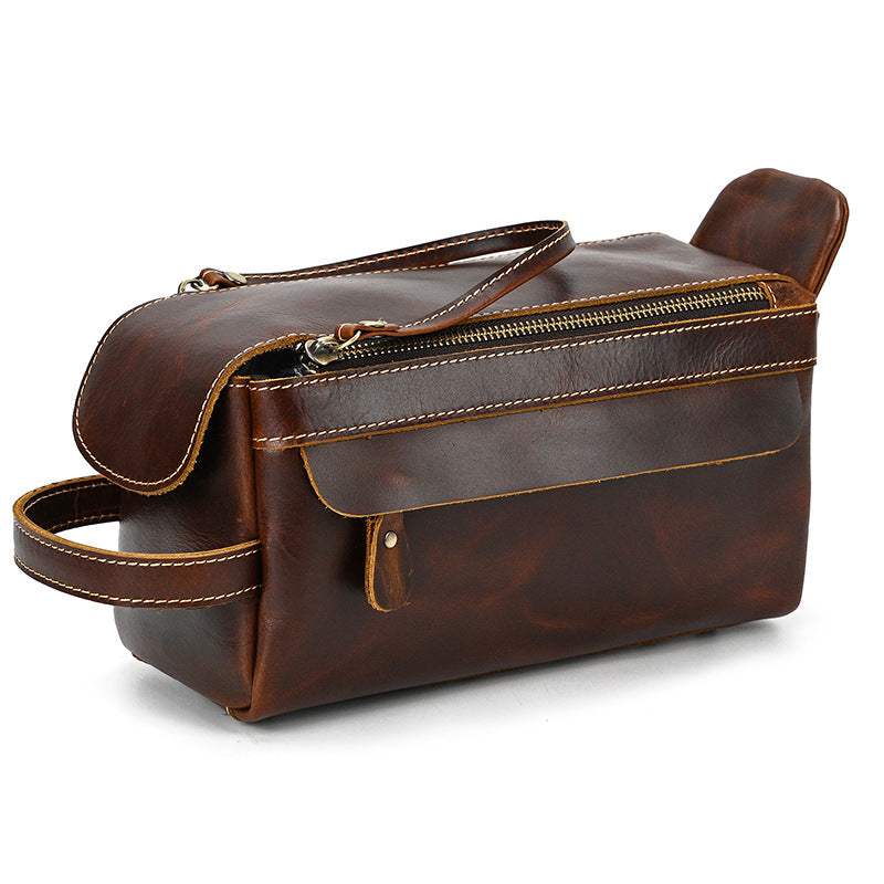 Genuine Leather Toiletry Bag Men's Retro Crazy Horse Leather Cosmetic Bag Women's Large-capacity Storage Bag Clutch