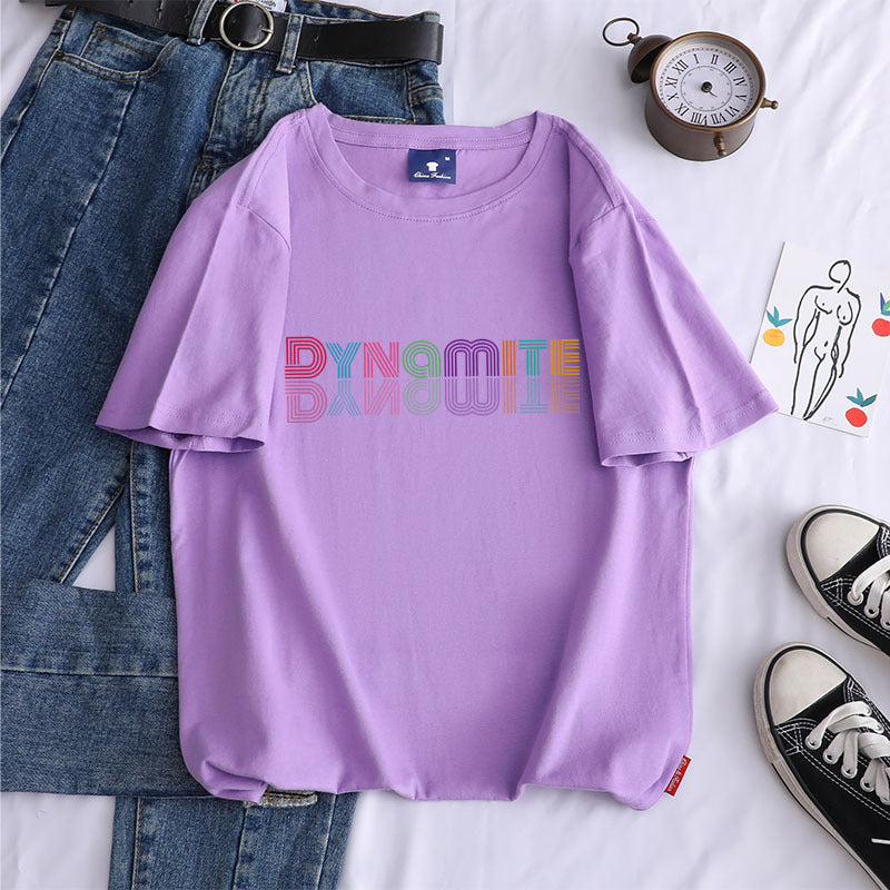 European and American new kpop youth group dynamite album gradient printing cotton T-shirt