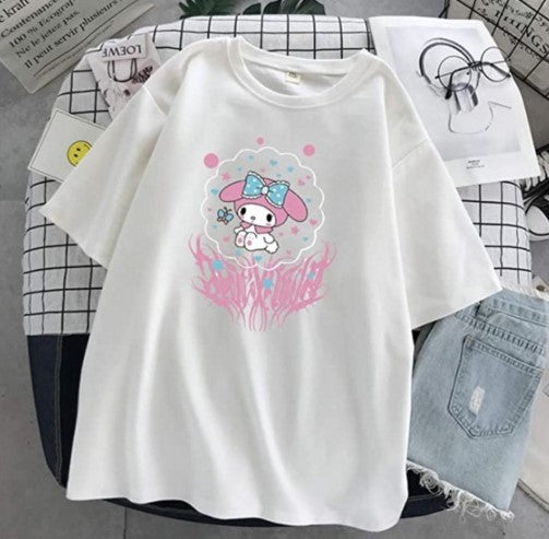 Harajuku cartoon gothic print short-sleeved T-shirt female summer street o neck sweet girl t-shirt