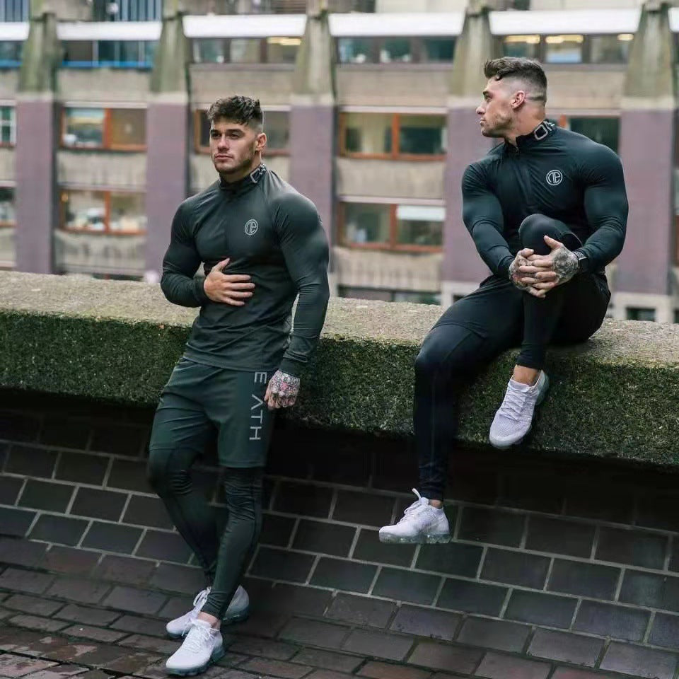 Muscular male fitness three-piece sports long-sleeved T-shirt