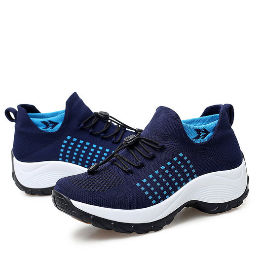 new sports shoes socks shoes flying woven cross-border women's thick bottom rocking shoes