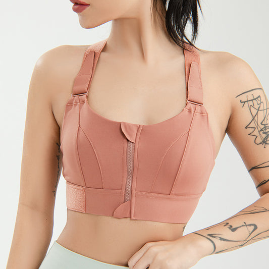 Velcro front zipper sports bra free adjustment vest type high-intensity shockproof large size fitness yoga underwear
