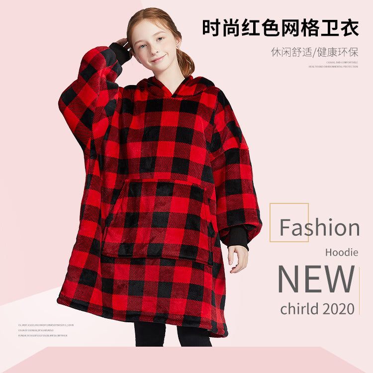 Cross-border new hooded lazy blanket pullover Flange lamb velvet  home casual wear pajamas