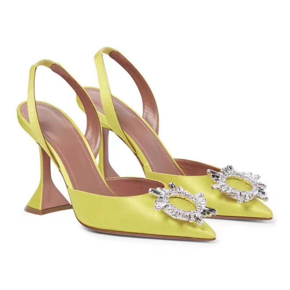 Solid Color Pointed Toe Ladies Sandals New Sun Buckle Rhinestone High Heels Baotou Women's Shoes