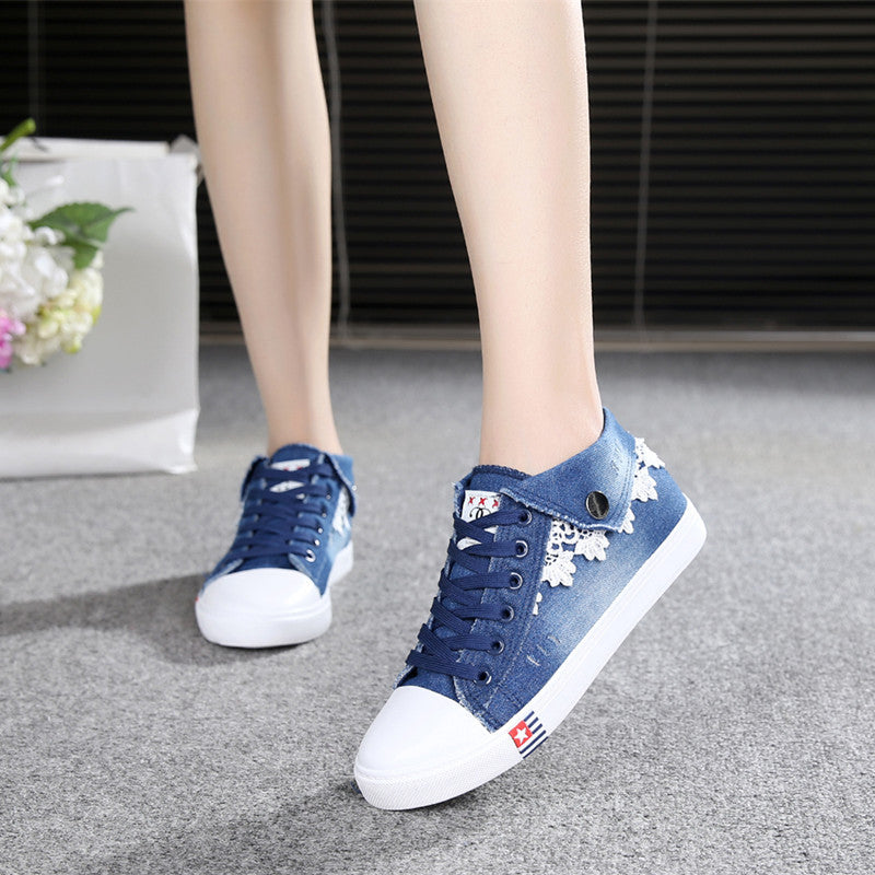 Board shoes big girls high-top canvas shoes student denim casual shoes sneakers