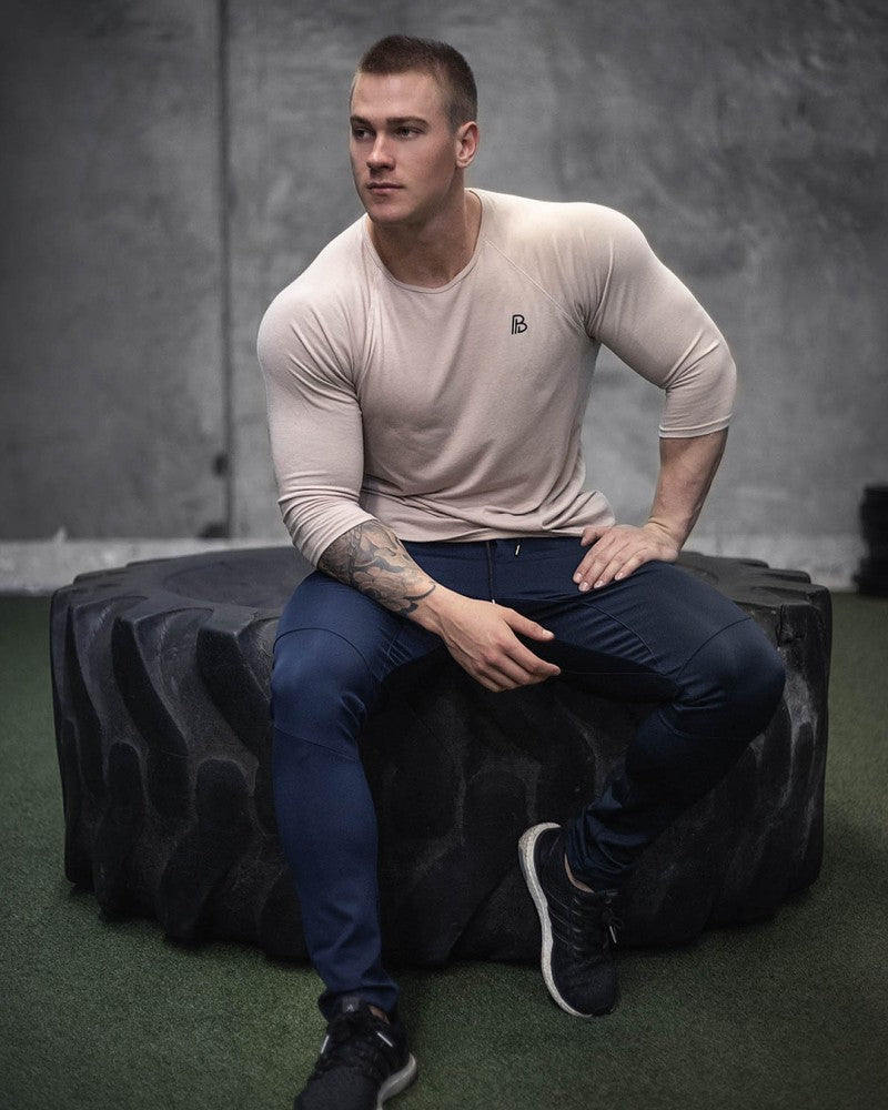 Muscle Brothers Sports Fitness Long Sleeve T-shirt Men's Loose Breathable Stretch Solid Color Round Neck Base Shirt Casual Top