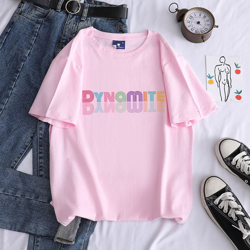 European and American new kpop youth group dynamite album gradient printing cotton T-shirt