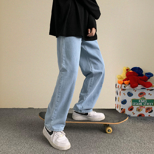 Spring summer Hong Kong style men's loose straight jeans