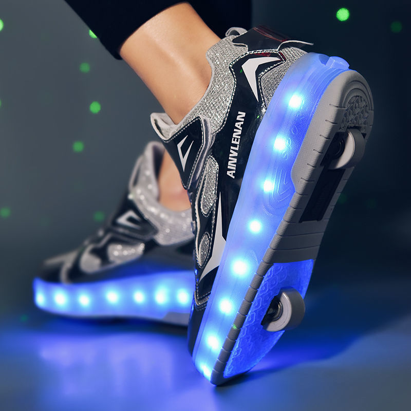 New Heelys shoes four-wheel charging boys roller skates girls shoes with wheels beginners novice with lights tide