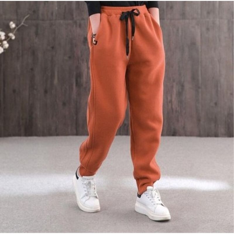 Cotton plus velvet sports pants women's thickened sweatpants large size casual pants loose and thin Korean style trousers