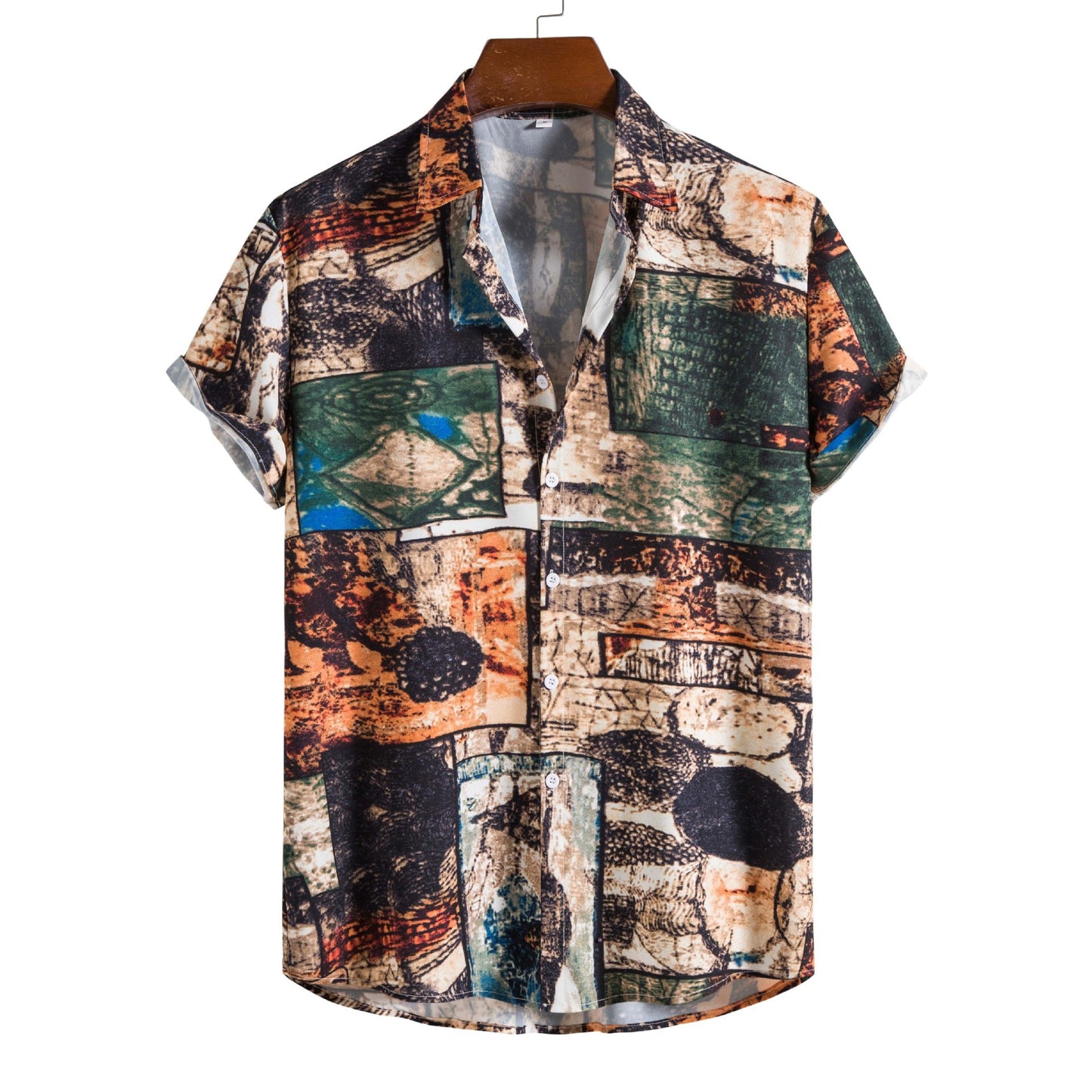 European and American new large size men's casual fashion printing short-sleeved shirt