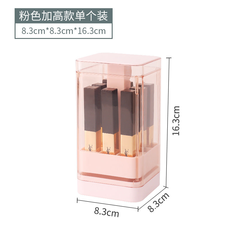 Desktop plastic transparent lipstick box Press-and-lift compartment lipstick holder Dust-proof belt cover lipstick storage box