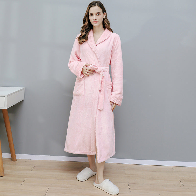 Pajamas for women in autumn and winter men's thickened coral fleece bathrobes couples flannel homewear