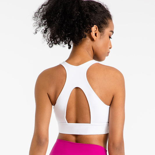 Nude brushed yoga vest women wear running sports underwear with beautiful back bra with chest pad