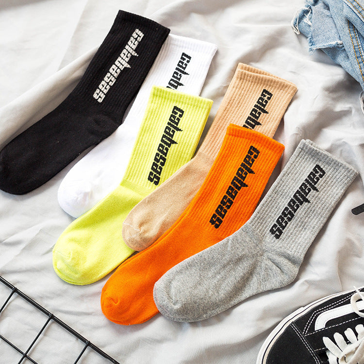 Socks men and women ins tide brand street long tube skateboard socks coconut high letter basketball socks grandpa same socks