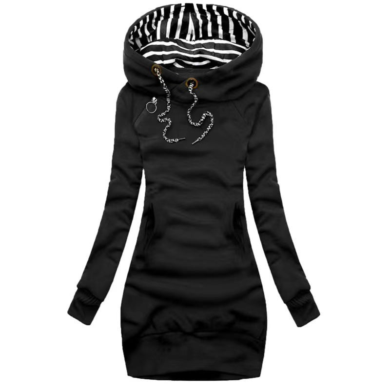 European and American cross-border mid-length women's new slim sweater slim casual autumn and winter fashion hooded coat