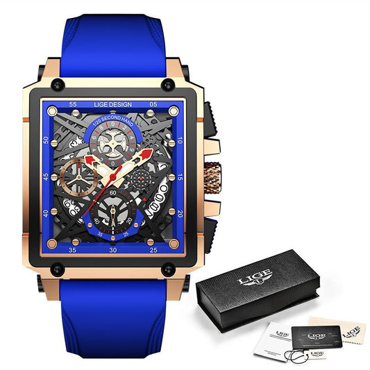 LIGE/Lige cross-border new men's watch square multi-function chronograph 30M waterproof watch