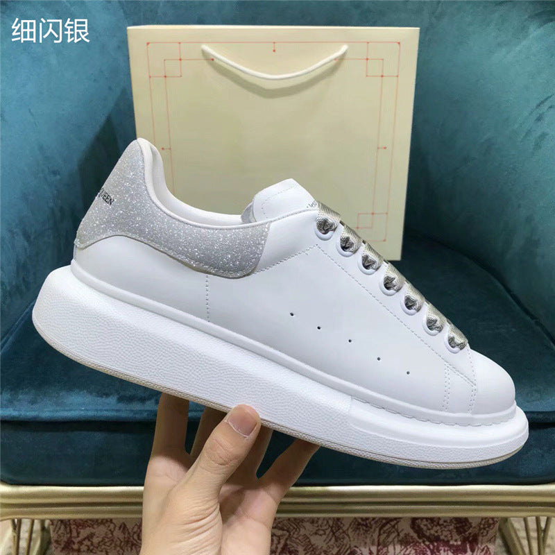 New small white shoes, leather thick-soled inner increase, platform bottom, wild couple casual shoes