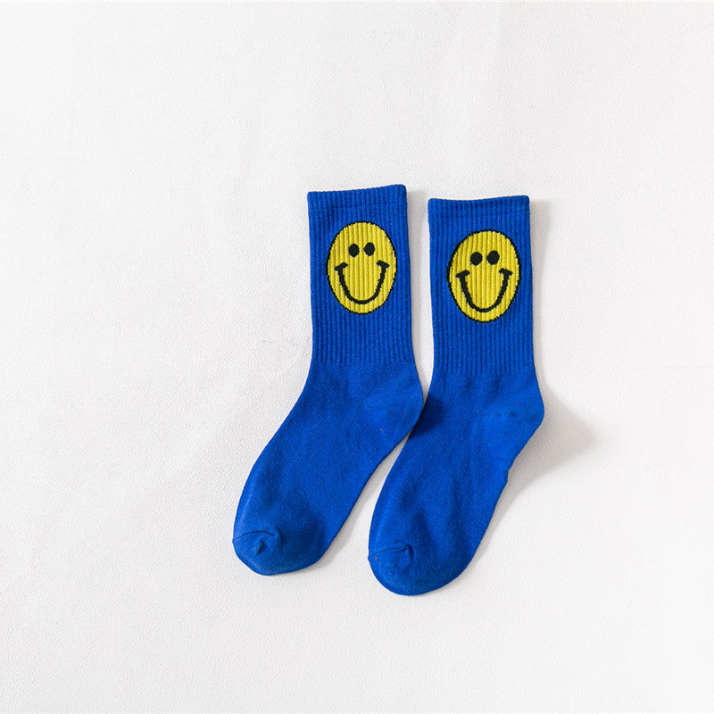 Mid-tube socks women's new thin section women's socks candy-colored cartoon smiling face piles of socks