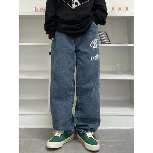 Original oversize loose straight American street style all-match digital star print jeans