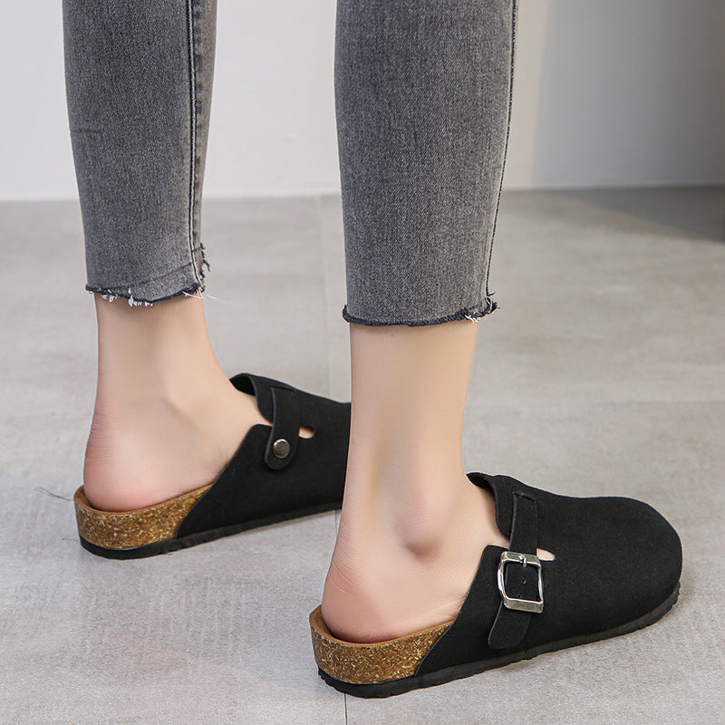 European and American fashion outer wear flat bottom couples flat cork lazy breathable slippers