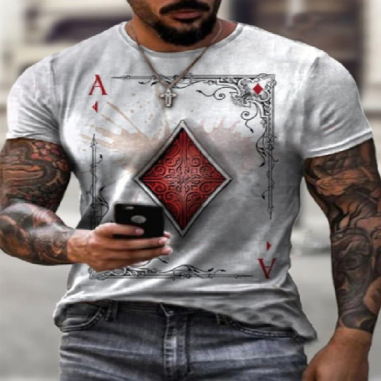 European and American fashion casual simple playing card printing round neck short-sleeved T-shirt