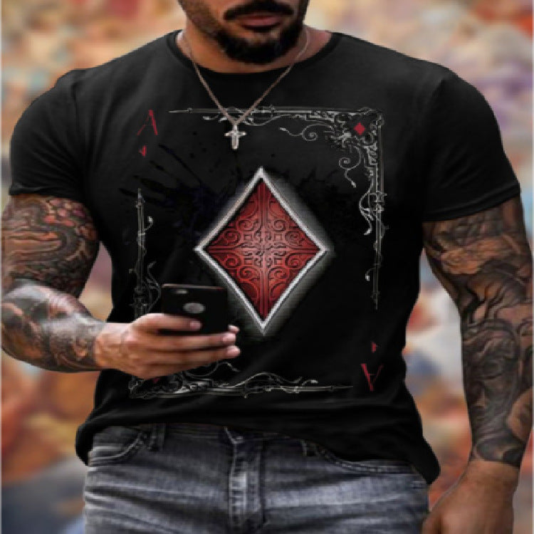 European and American fashion casual simple playing card printing round neck short-sleeved T-shirt