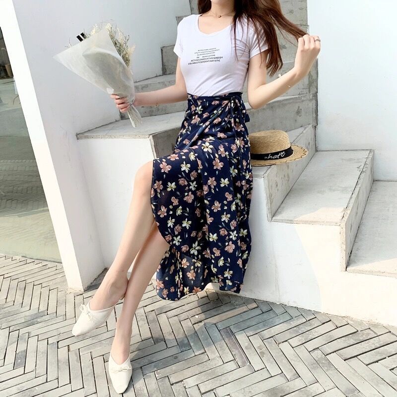 Floral Skirt  Breathable One Piece Lace Up Skirt Wrap Skirt Vacation Mid-Length Loose Beach Skirt Hot