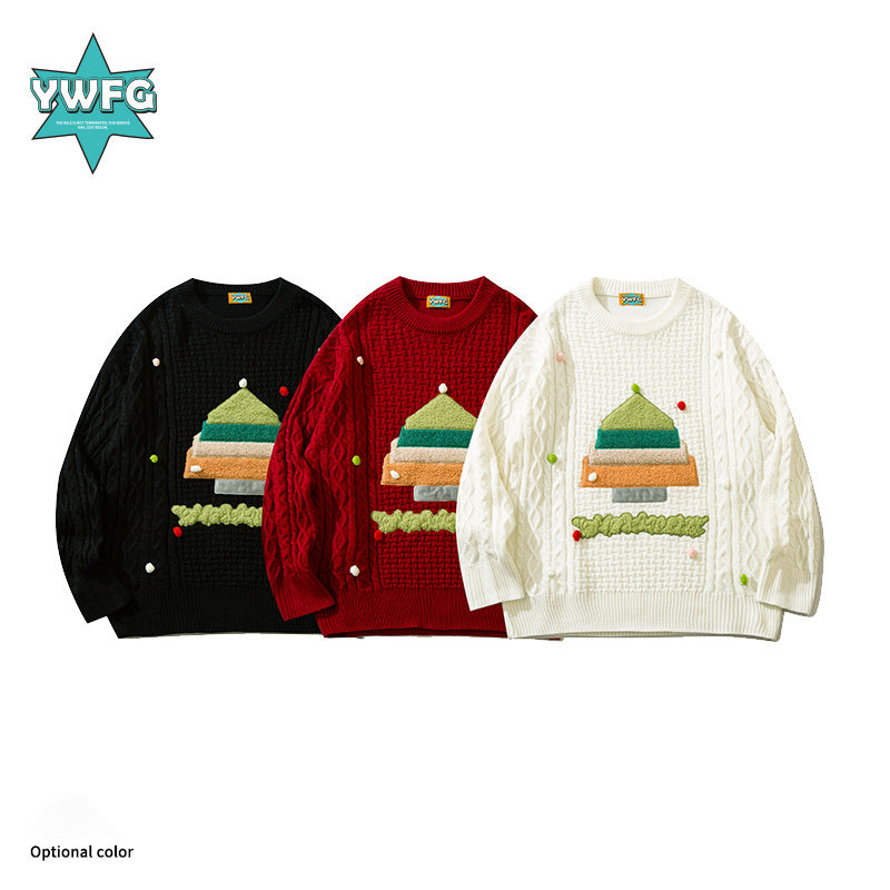 YWFG women's Christmas color Christmas tree vegetable tanned alphabet twist cartoon men and women sweaters