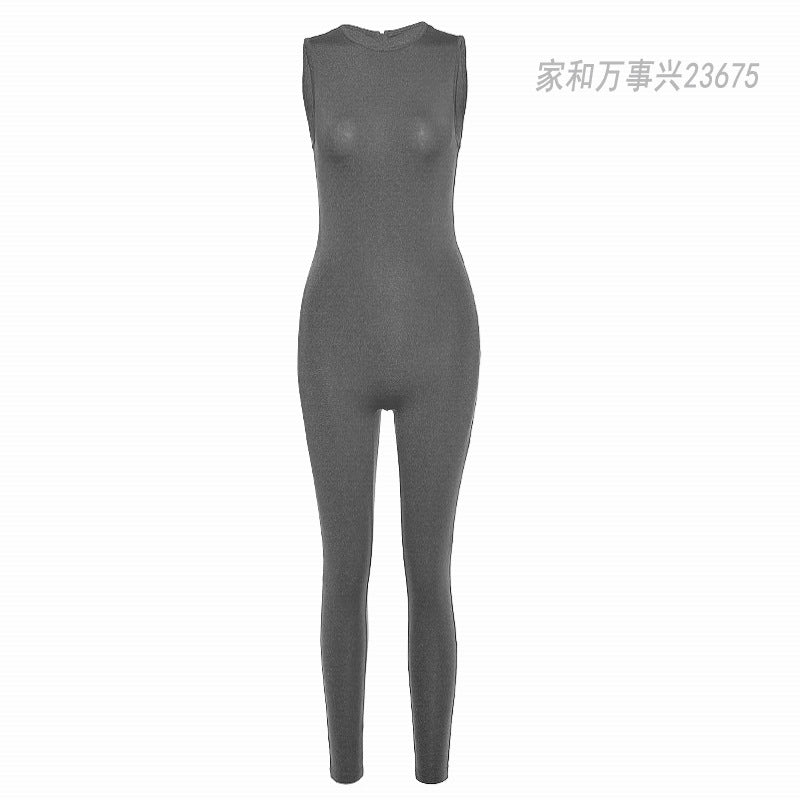 Sleeveless high waist sports jumpsuit female