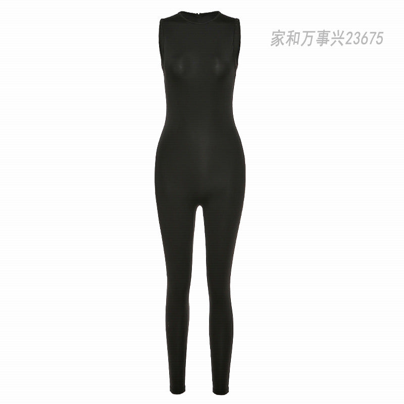 Sleeveless high waist sports jumpsuit female