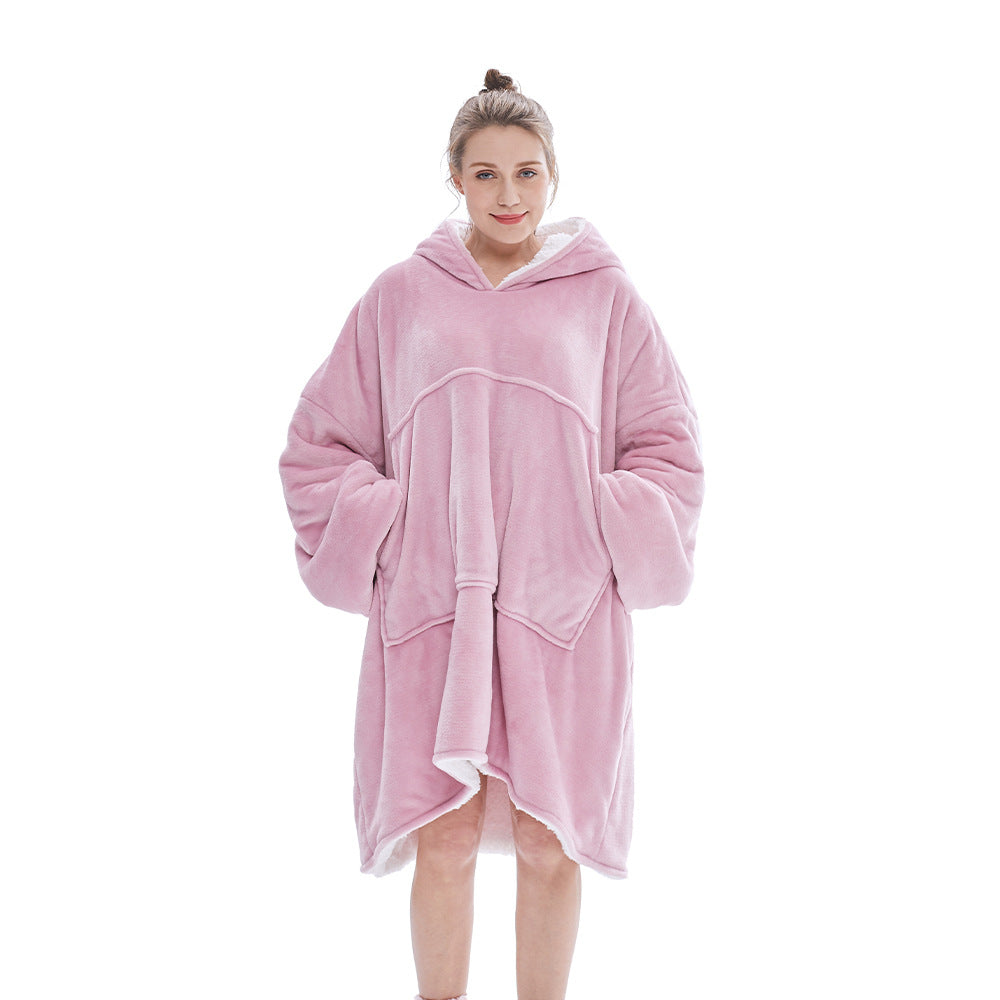 Cross-border new hooded lazy blanket pullover Flange lamb velvet  home casual wear pajamas